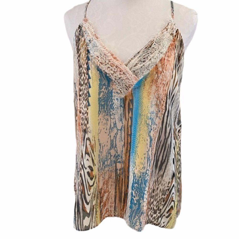 * NWT* On Twelfth Sz M Animal  Print Cami Eyelash Lace Trim
